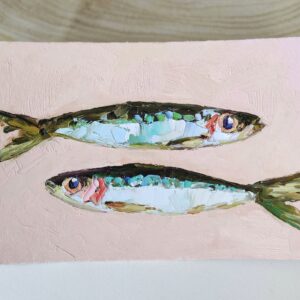 Sardine Painting Fish Original Art Oil Painting 5x7 Inches